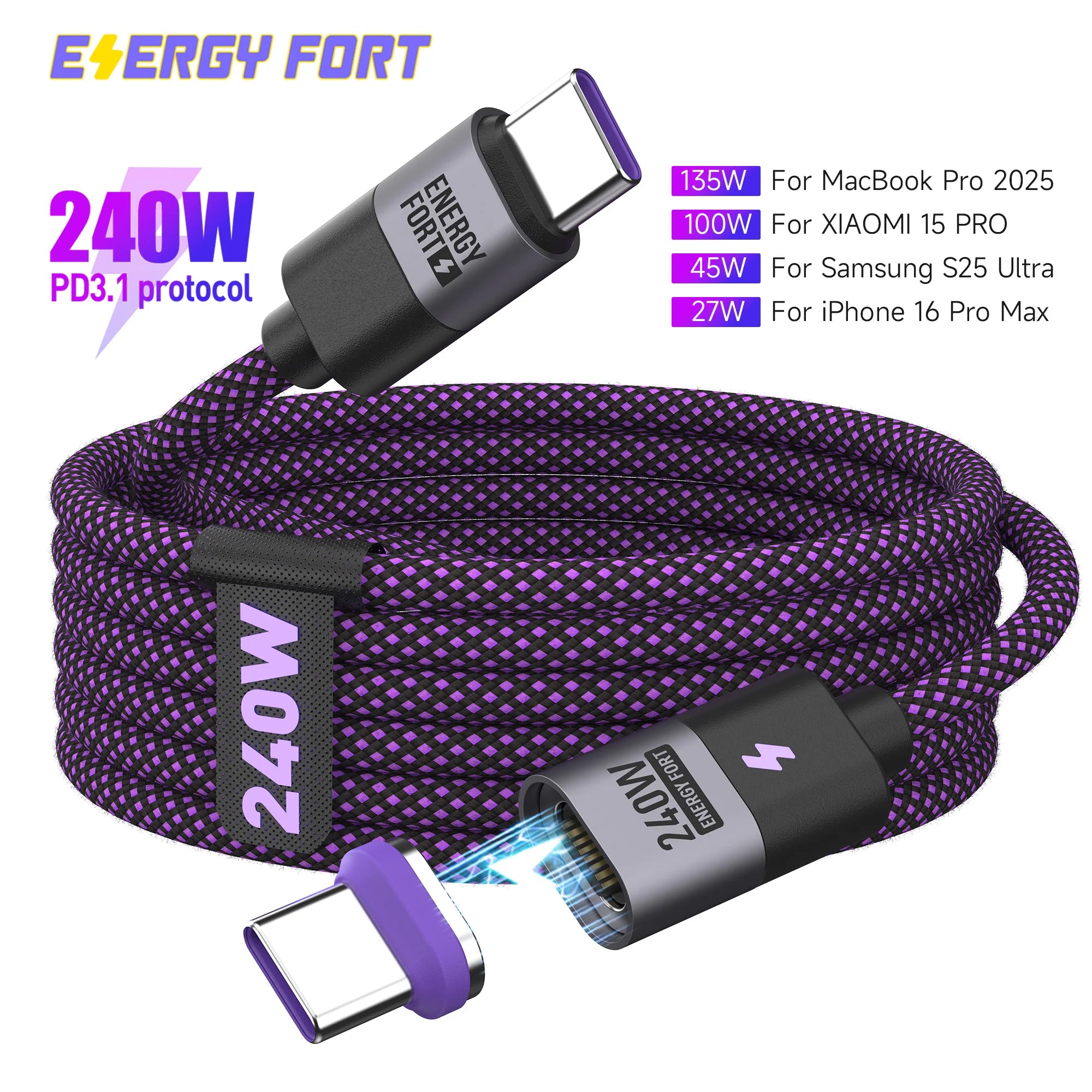 Câble de charge magnétique 240W – Ultra résistant & rapide